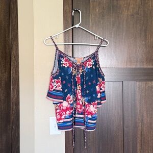 Flying Tomato Women’s Floral Pullover Cold Shoulder Boho Blouse Size Medium